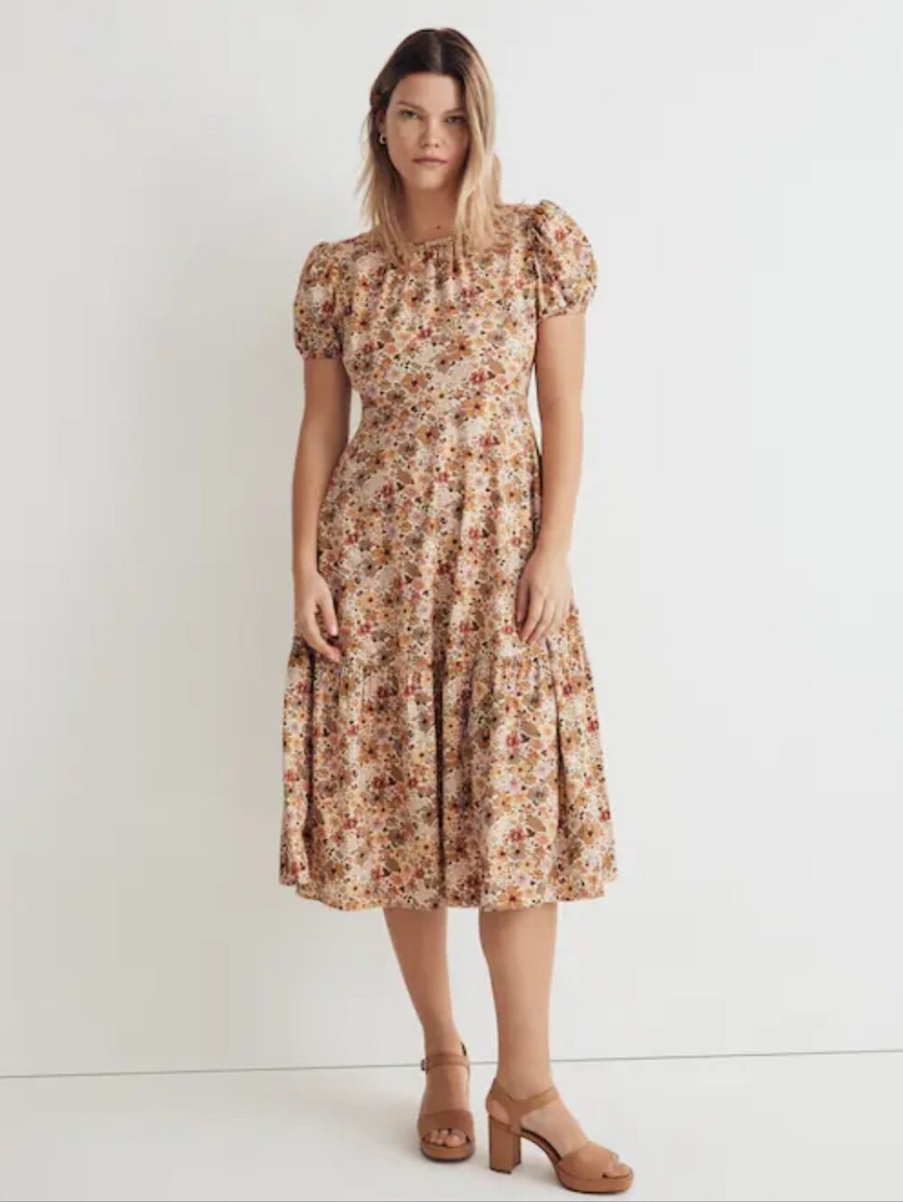 Madewell Floral Puff Sleeve Open Back Dress